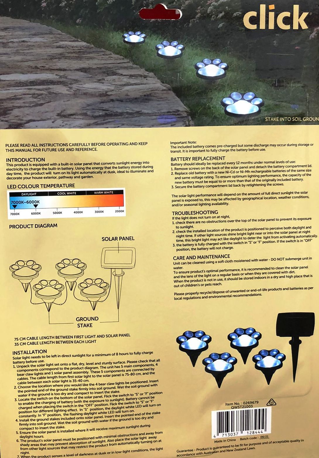 Click 4 Pack Bear Claw Solar LED Light