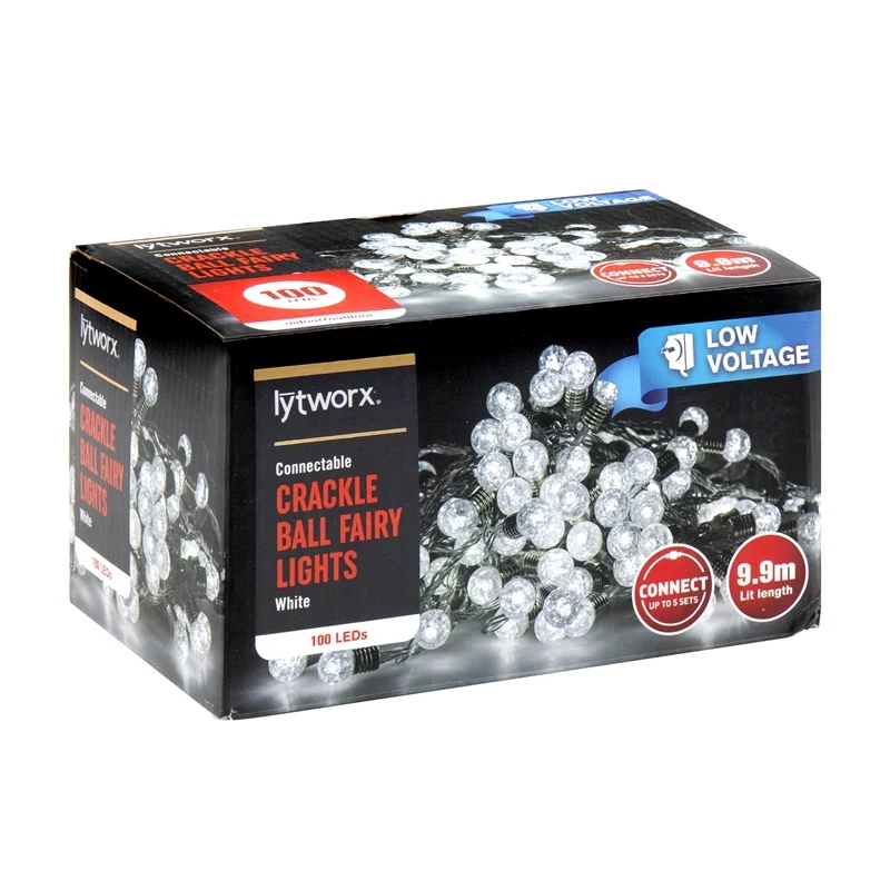 Lytworx White Festive Fairy Light 100pk Crackle Ball - 8 Function / Decorative Style - TheITmart