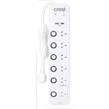 Crest Switched Socket USB Power Board & Surge Protection