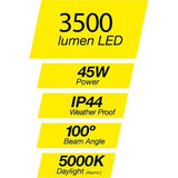 Arlec 45W 3500lm LED Work Light With Tripod - Yellow