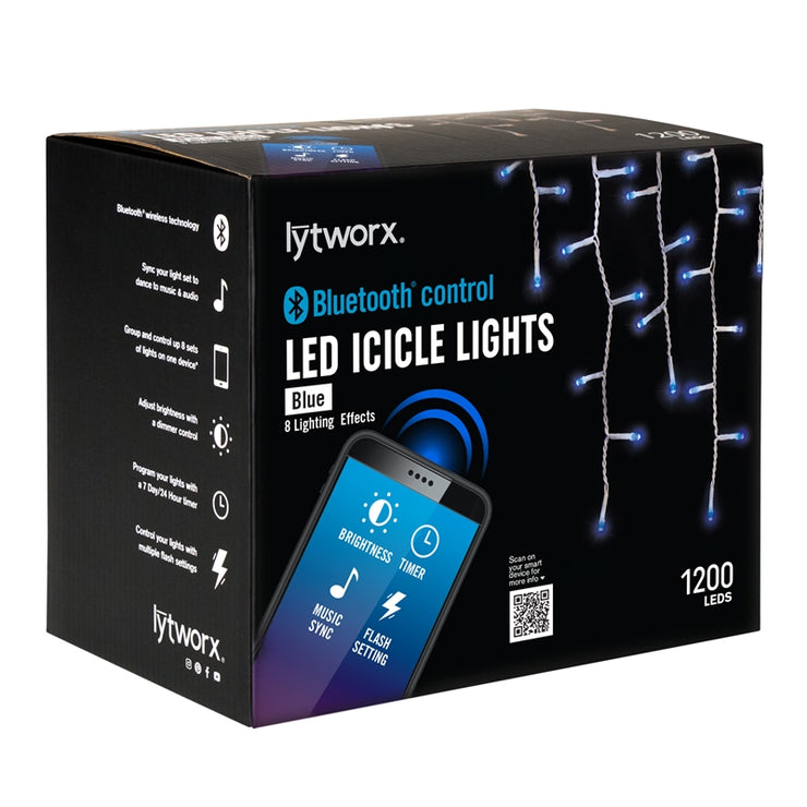 Lytworx 16.7m 1200 LED Blue Low Voltage Bluetooth Icicle Lights