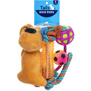 Tails Dog Toys 4 Pack / Bright Colours Designed for Dogs