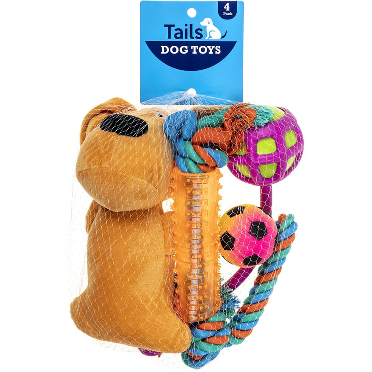 Tails Dog Toys 4 Pack / Bright Colours Designed for Dogs
