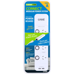 Crest Connect Power-board 4 Socket 4 Switch 2 USB (Part A) PWC4402