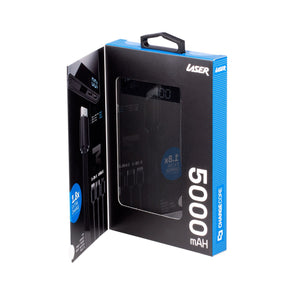 Laser 5000mAh Power Bank with 3-in-1 Cable Black/Blue/Pink/White