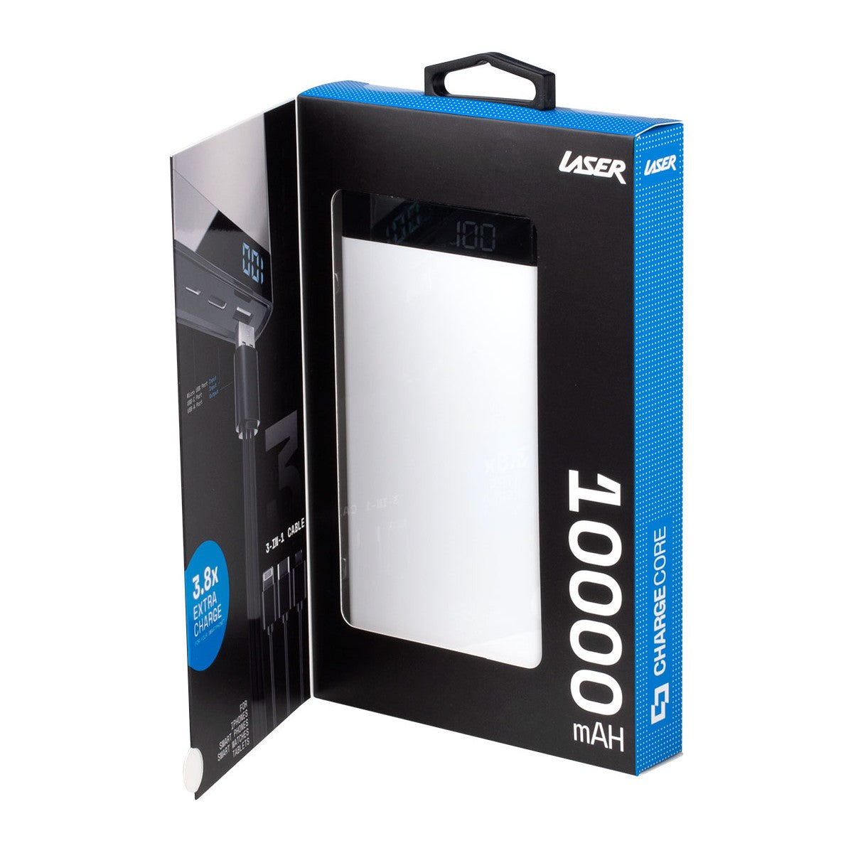 Laser 10000mAh Power Bank with 3-in-1 Cable - Black- Pink - White - TheITmart