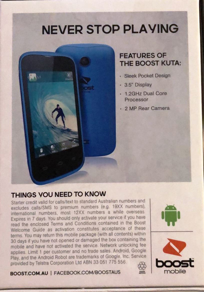 Boost KUTA 3.5" Display Smart Phone Mobile Locked to Boost & Telstra - Blue - TheITmart