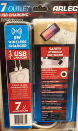 Arlec 7 Outlet USB Charging Powerboard  & 5W Wireless Charger - TheITmart