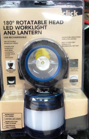 Click 180 Degree Rotatable Head LED Work light and Lantern USB Rechargeable
