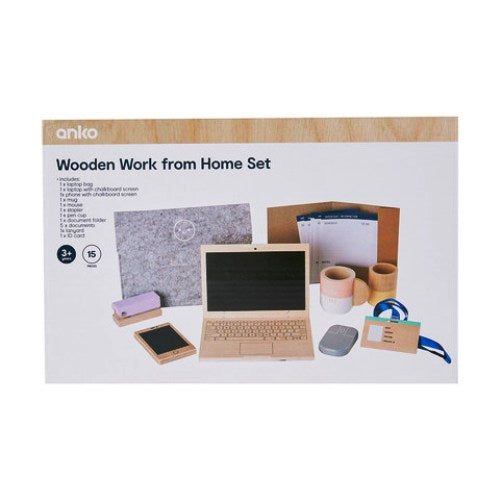 15 Pieces Wooden Work from Home Pretend Play Set/Suitable for 3+ Years