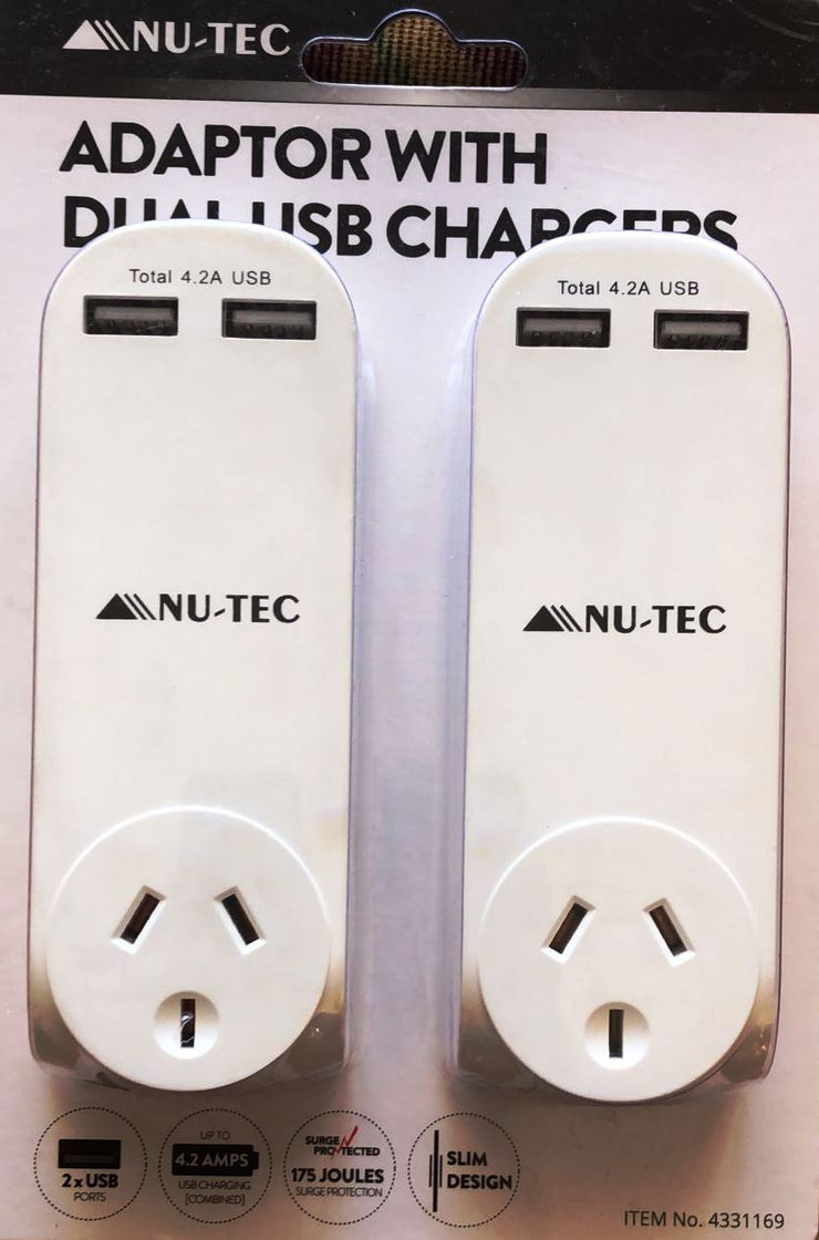 Nu-Tec Adaptor with Dual USB Chargers CY2036 - White