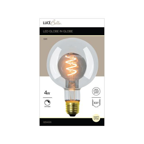 Luce Bella G95 Globe in Globe E27 LED Warm White Grey & Clear 4W Globe - I003399