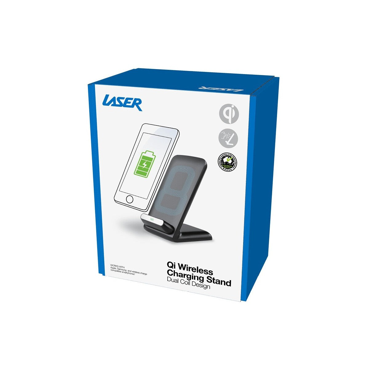 Laser Qi Two Coil Wireless Vertical Charger & Dock - Black - TheITmart