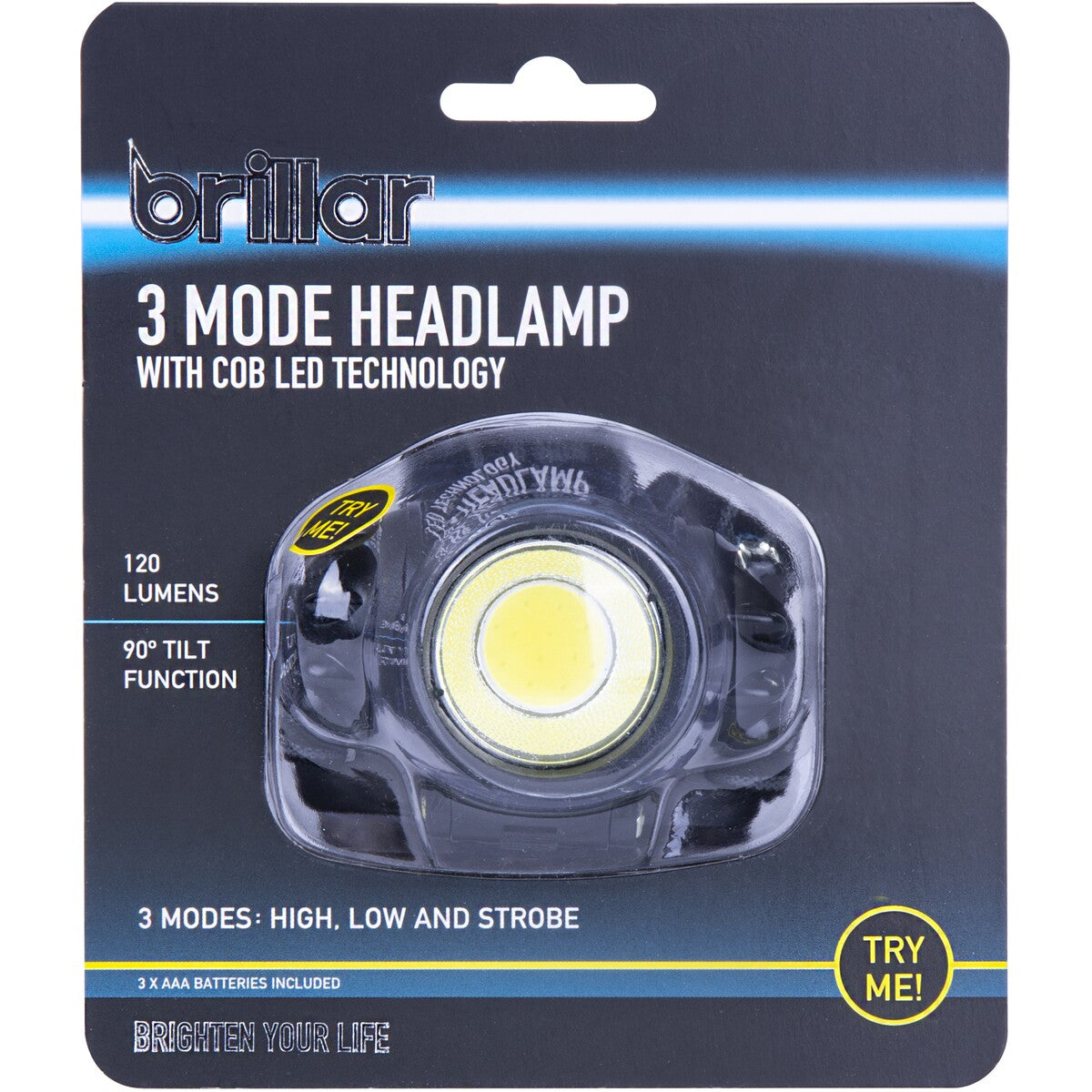 Brillar 3 Mode Headlamp With COB LED Technology - Black