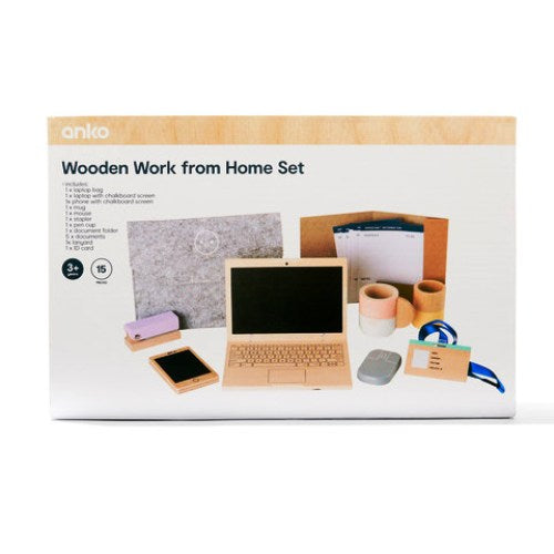 15 Pieces Wooden Work from Home Pretend Play Set/Suitable for 3+ Years