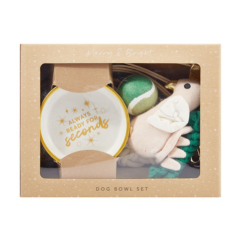 Dog Christmas Bowl Pack / Green, golden, white, cream & pink - TheITmart