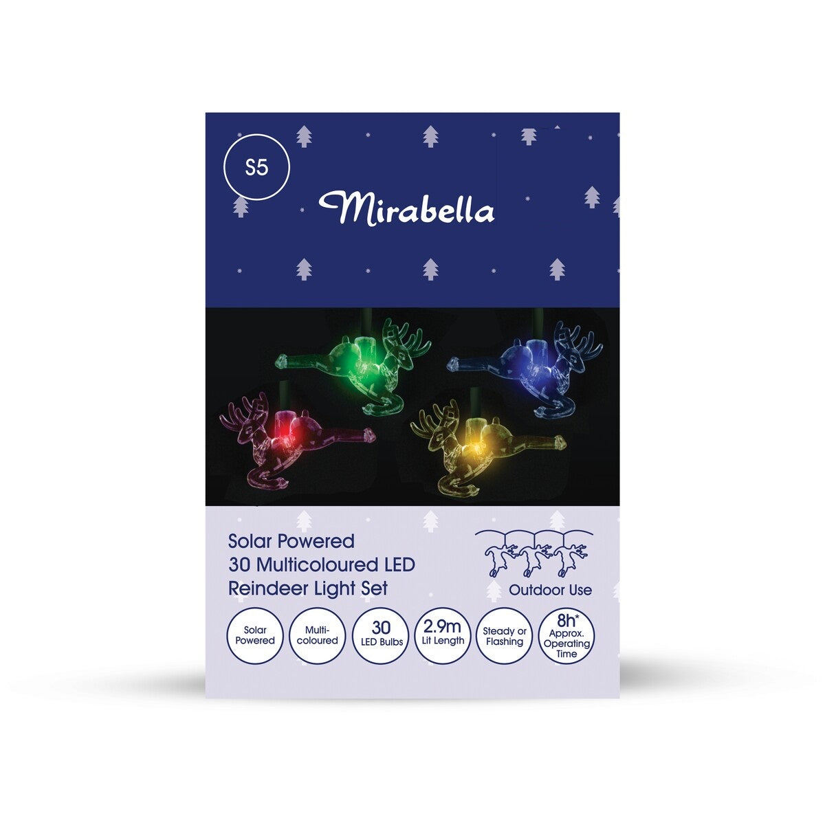 Mirabella Christmas Solar Powered 30 LED Reindeer Light Set - Multicolour - TheITmart