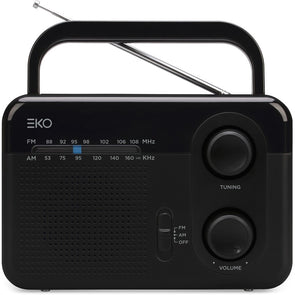 EKO Portable AM/FM Radio - Black/ 3” Speaker for Excellent Sound