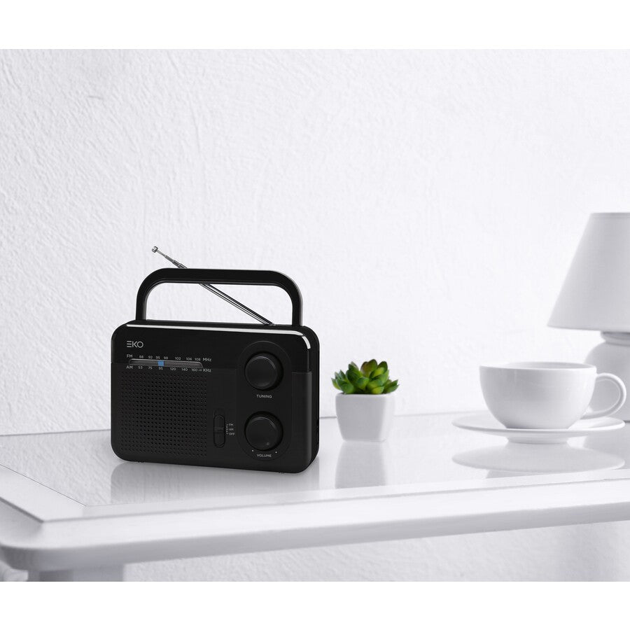 EKO Portable AM/FM Radio - Black/ 3” Speaker for Excellent Sound