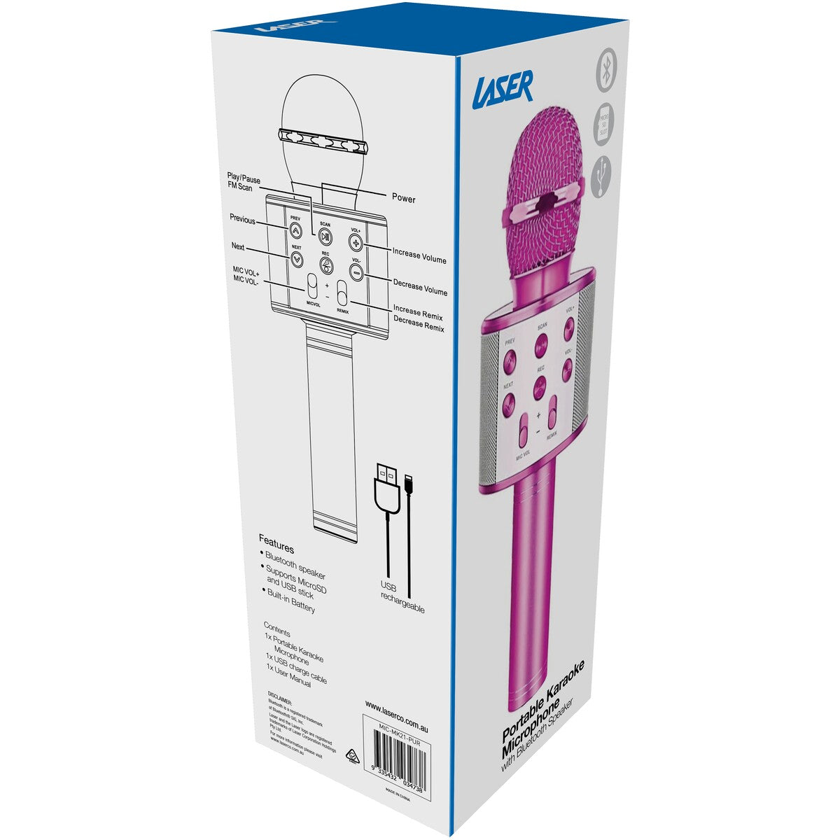 Laser Karaoke LED Microphone - Pink