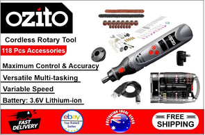 Ozito Variable Speed Cordless Rotatory Tool with 3.6V Battery /118 Piece Accessory Kit