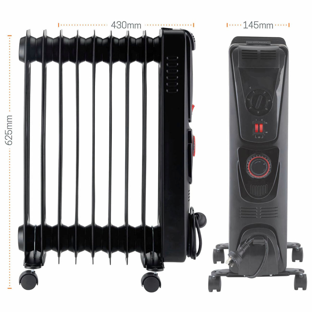 Arlec 2000W 9 Fin Oil Heater - Black