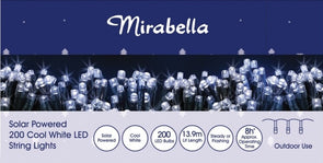 Mirabella Christmas Solar Powered 200 LED String Lights - Cool White