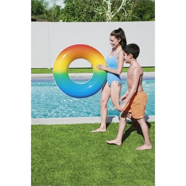 Bestway 91cm Rainbow Inflatable Pool Ring / Safety Valve