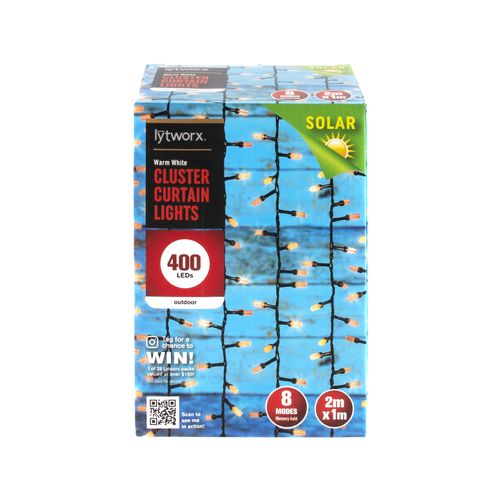 Lytworx Warm White 400 LED Solar Cluster Curtain Lights - TheITmart