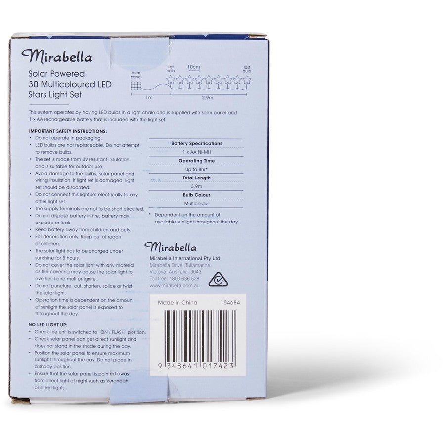 Mirabella Christmas Solar Powered 30 LED Stars Light Set - Multi-Colour - TheITmart