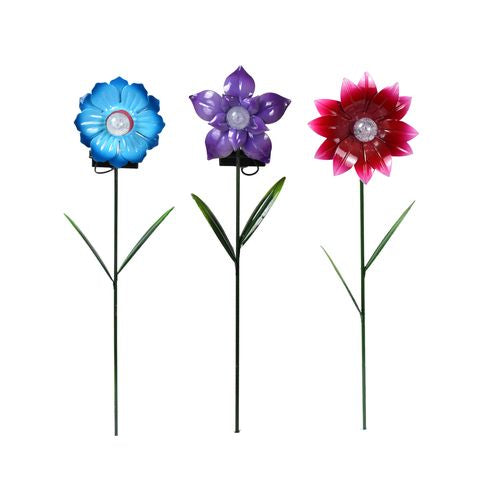 Click 44cm Flower Solar LED Stake Light - 3 Pack