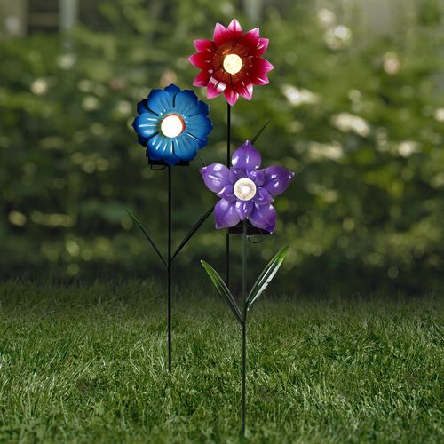 Click 44cm Flower Solar LED Stake Light - 3 Pack