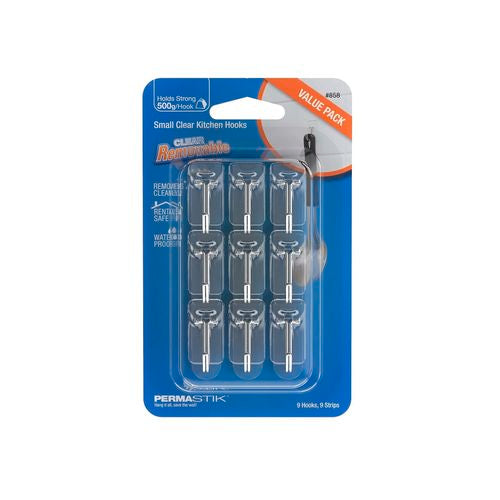 Permastik Clear Humidity Resistant Kitchen Hooks - 9 Pack