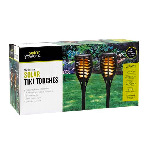 Lytworx Flameless LED Solar Tiki Torch Light - 2 Pack / Adjustable Height/ 6h Run Time - TheITmart