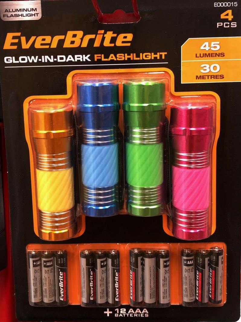 EverBright 45 Lumens Glow in Dark Aluminum Flashlight with Batteries ...