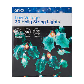 Low Voltage 30 LED White Holly String Lights