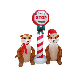 Mirabella Festive 1.8m LED Santa Stop Here with Inflatable Meerkats