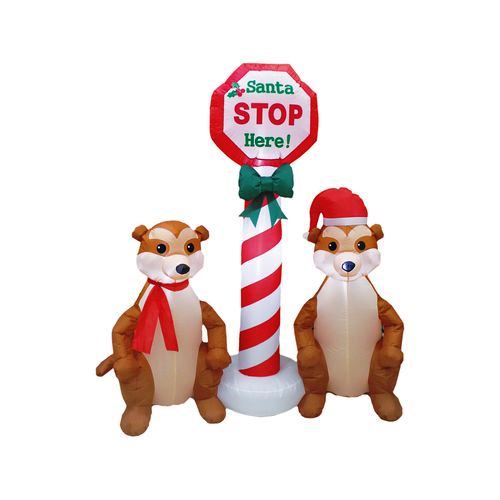 Mirabella Festive 1.8m LED Santa Stop Here with Inflatable Meerkats