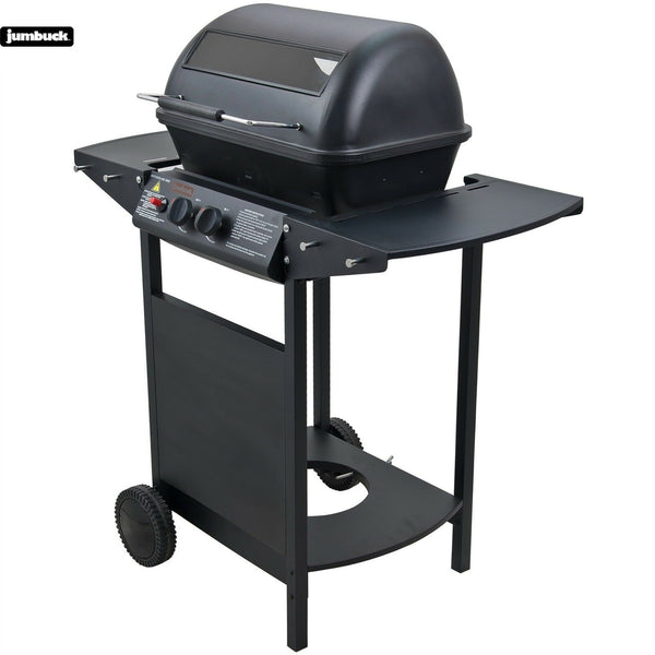 Jumbuck 2 Burner BBQ With Glass Window Hood-Black