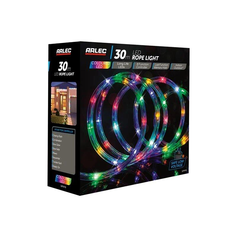 Arlec 30m Rope Light LEDs/8 Functions/Memory Hold/Indoor/Outdoor Multi-Colour - TheITmart