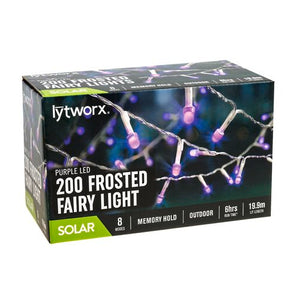 Lytworx 200 Purple Frosted Solar Fairy Lights - Purple/Pink