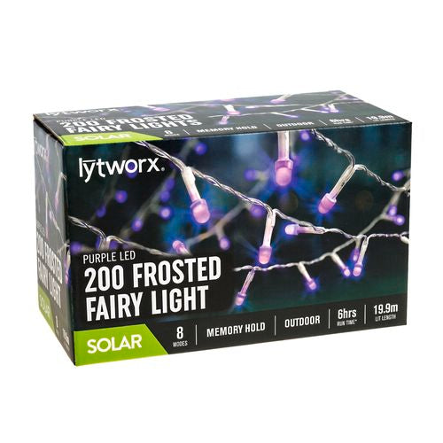 Lytworx 200 Purple Frosted Solar Fairy Lights - Purple/Pink