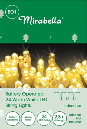 Mirabella Christmas Battery Operated 24 LED String Lights - Warm White