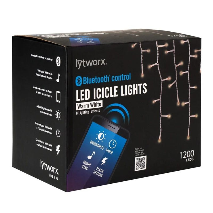 Lytworx 1200 LED Warm White Low Voltage Bluetooth Icicle Lights