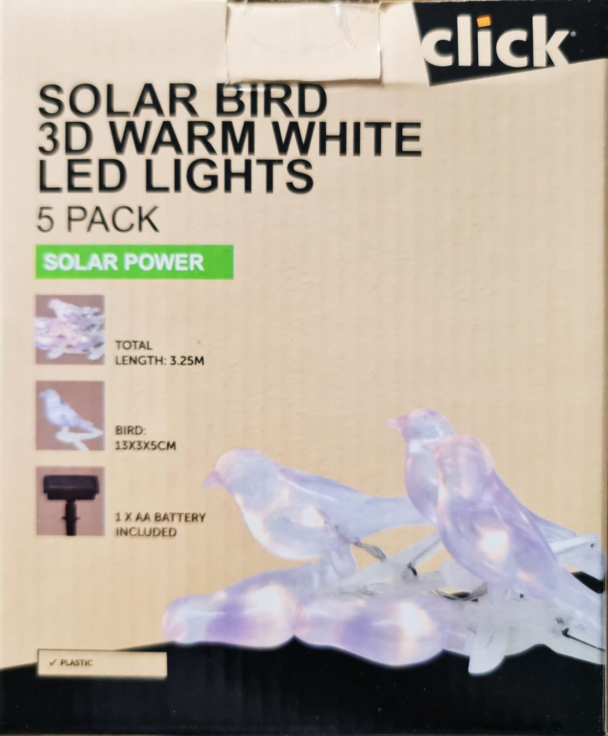 Click Solar Bird 3D Warm White LED Lights 5 Pack - TheITmart