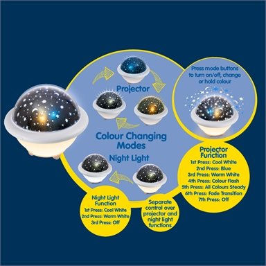 Arlec UFO LED Projector Night Light Colour White 6 Functions - TheITmart