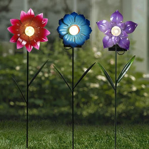 Click 44cm Flower Solar LED Stake Light - 3 Pack