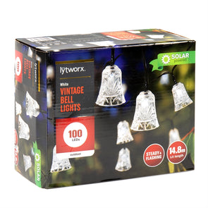 Lytworx 100 LED White Vintage Solar Bell Lights 14.8m