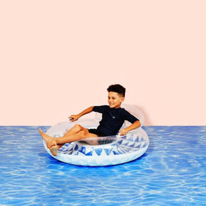 Inflatable Pool Ring Seat with Pillow Back - White & Blue