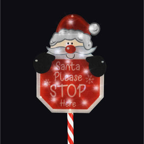 Mirabella Christmas Solar Powered 18 LED Santa Stop Here Garden Stake - Cool White